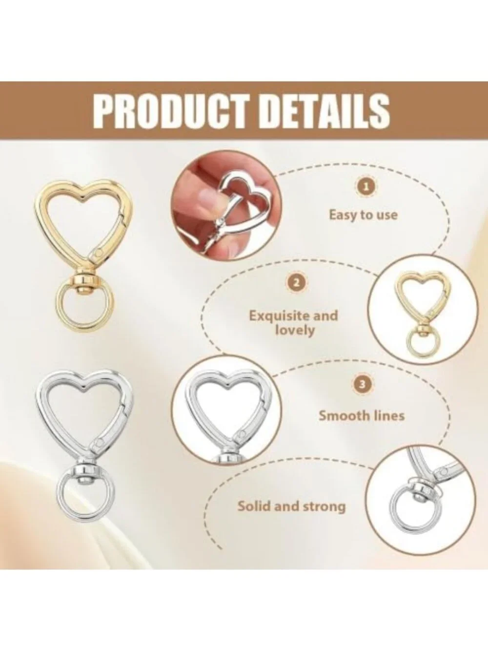 100Pcs Heart-Shaped Carabiner Clips for Keys & Keychains - Cute Hook Set